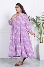 Plus Size Purple Floral Print Flared Long Kurta-400011