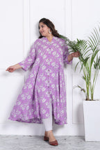 Plus Size Purple Floral Print Flared Long Kurta-400011