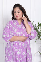 Plus Size Purple Floral Print Flared Long Kurta-400011
