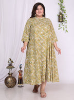 Plus Size Green Floral Print Flared Long Kurta-400013