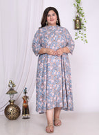 Plus Size Grey Floral Print Flared Long Kurta-400015