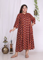 Plus Size Maroon Floral Print Flared Long Kurta-400019