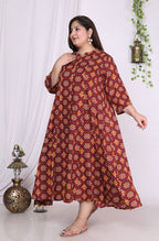 Plus Size Maroon Floral Print Flared Long Kurta-400019