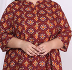 Plus Size Maroon Floral Print Flared Long Kurta-400019