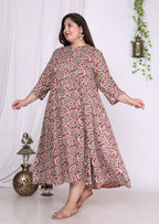 Plus Size Red Floral Print Flared Long Kurta-400020