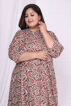 Plus Size Red Floral Print Flared Long Kurta-400020