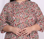 Plus Size Red Floral Print Flared Long Kurta-400020