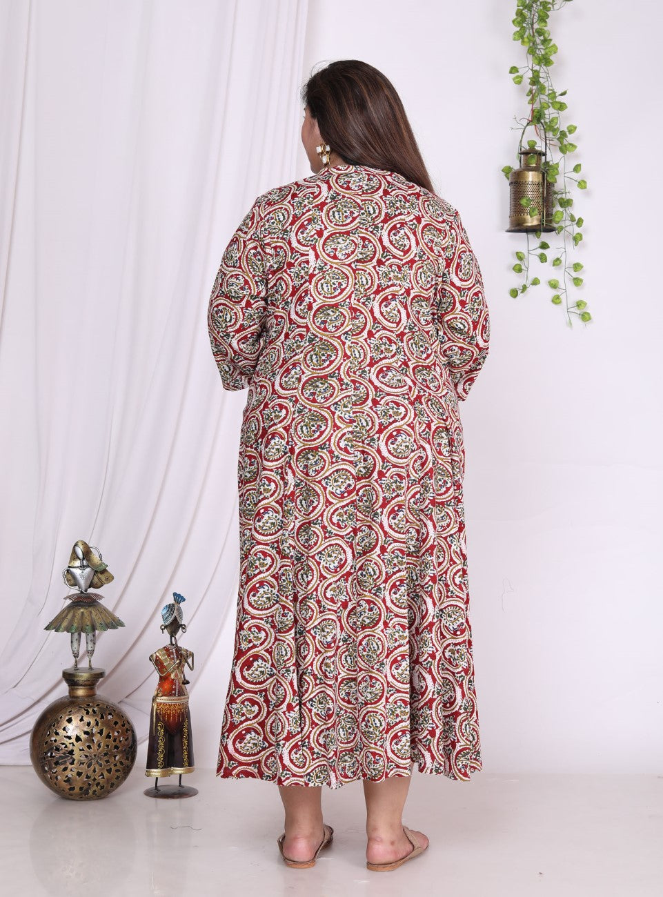 Plus Size Red Floral Print Flared Long Kurta-400020 Secondary image