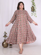 Plus Size Red Floral Print Flared Long Kurta-400020