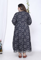 Plus Size Black Bandhani Print Flared Long Kurta-400017