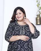 Plus Size Black Bandhani Print Flared Long Kurta-400017