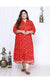 Plus Size Red Bandhani Print Flared Long Kurta-400024