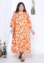 Plus Size Orange Print Flared Long Kurta-400026