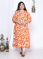 Plus Size Orange Print Flared Long Kurta-400026