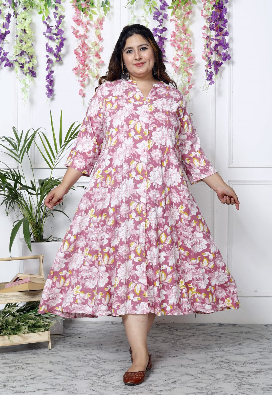 Plus Size Purple Cotton Blend  Print Aline Kurta-400034 Main image