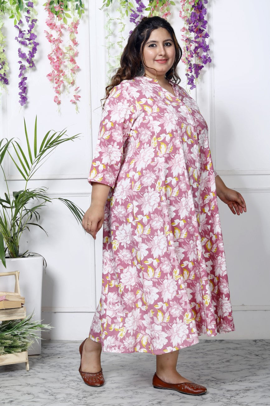 Plus Size Purple Cotton Blend  Print Aline Kurta-400034 Secondary image