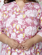 Plus Size Purple Cotton Blend  Print Aline Kurta-400034