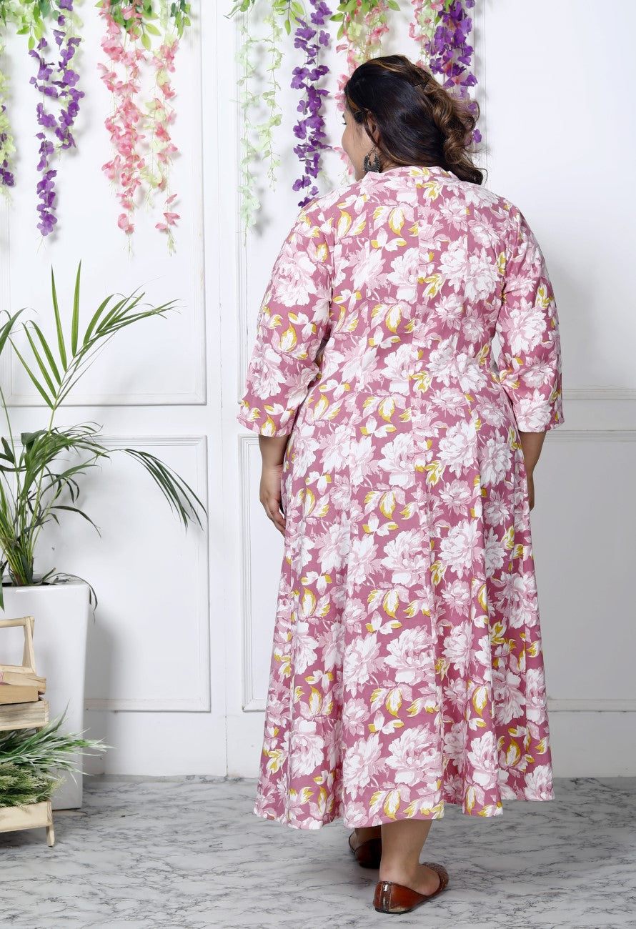 Plus Size Purple Cotton Blend  Print Aline Kurta-400034