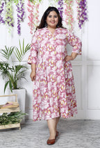 Plus Size Purple Cotton Blend  Print Aline Kurta-400034