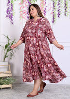Plus Size Maroon Cotton Blend  Printed Aline Kurta-400036