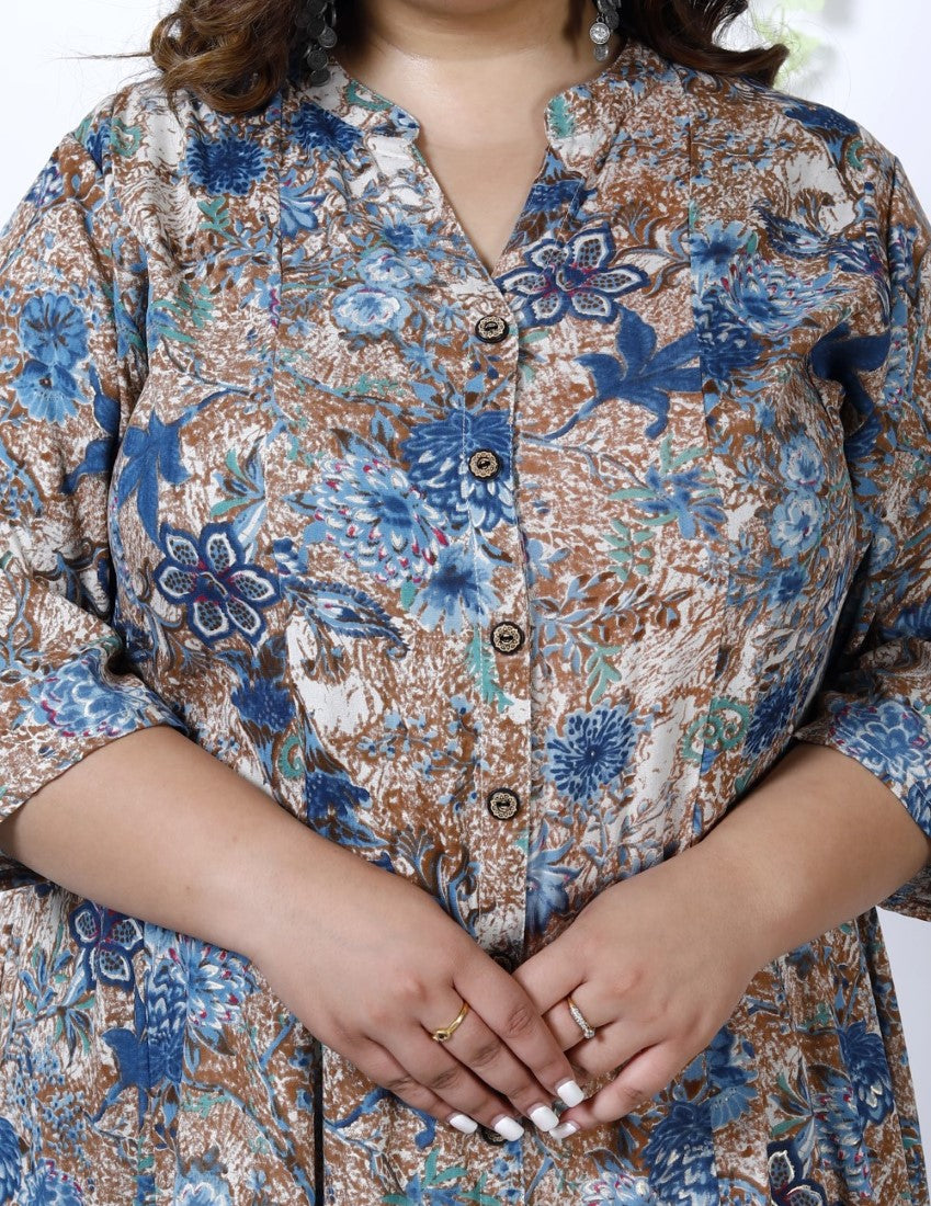 Plus Size Grey Cotton Blend  Print Aline Kurta-400037 Secondary image