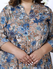 Plus Size Grey Cotton Blend  Print Aline Kurta-400037