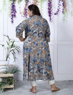 Plus Size Grey Cotton Blend  Print Aline Kurta-400037