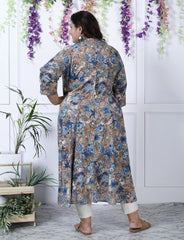 Plus Size Grey Cotton Blend  Print Aline Kurta-400037