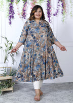 Plus Size Grey Cotton Blend  Print Aline Kurta-400037
