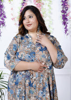 Plus Size Grey Cotton Blend  Print Aline Kurta-400037