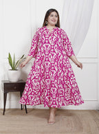 Plus Size Pink Cotton Blend  Printed Aline Kurta-400047