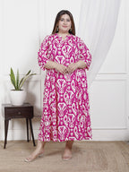 Plus Size Pink Cotton Blend  Printed Aline Kurta-400047