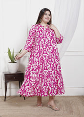 Plus Size Pink Cotton Blend  Printed Aline Kurta-400047