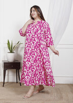 Plus Size Pink Cotton Blend  Printed Aline Kurta-400047