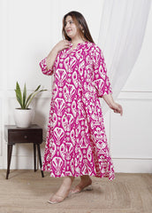 Plus Size Pink Cotton Blend  Printed Aline Kurta-400047