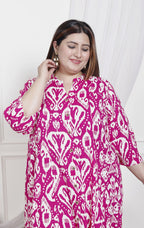 Plus Size Pink Cotton Blend  Printed Aline Kurta-400047