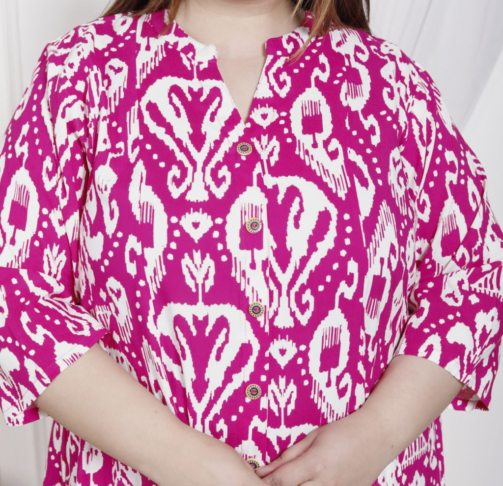 Plus Size Pink Cotton Blend  Printed Aline Kurta-400047