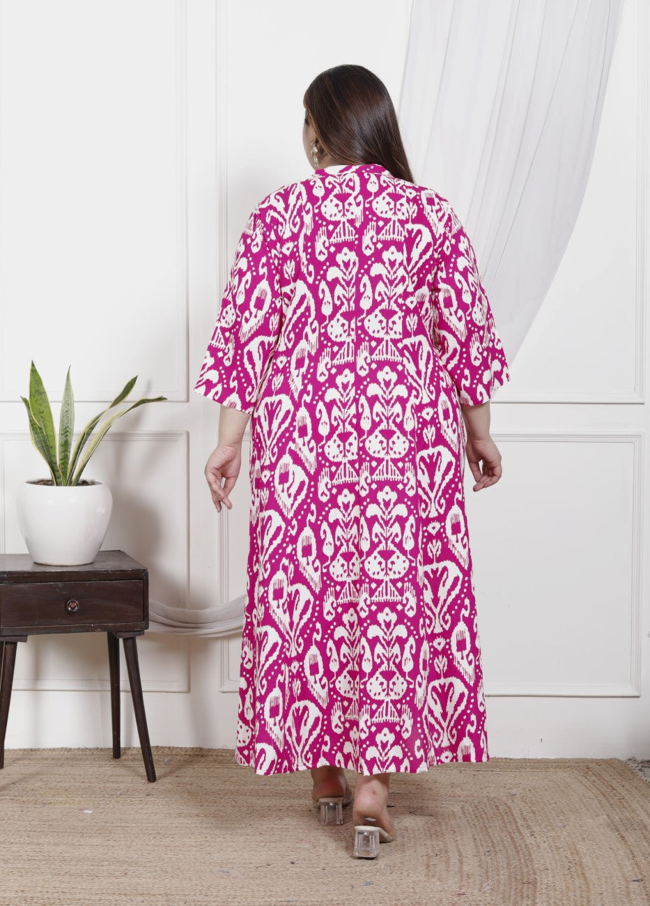 Plus Size Pink Cotton Blend  Printed Aline Kurta-400047