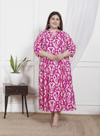 Plus Size Pink Cotton Blend  Printed Aline Kurta-400047