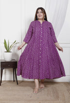 Plus Size Purple Cotton Blend  Bandhani  Print Aline Kurta-400048