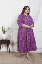 Plus Size Purple Cotton Blend  Bandhani  Print Aline Kurta-400048