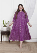 Plus Size Purple Cotton Blend  Bandhani  Print Aline Kurta-400048