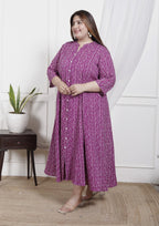 Plus Size Purple Cotton Blend  Bandhani  Print Aline Kurta-400048