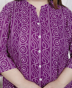 Plus Size Purple Cotton Blend  Bandhani  Print Aline Kurta-400048