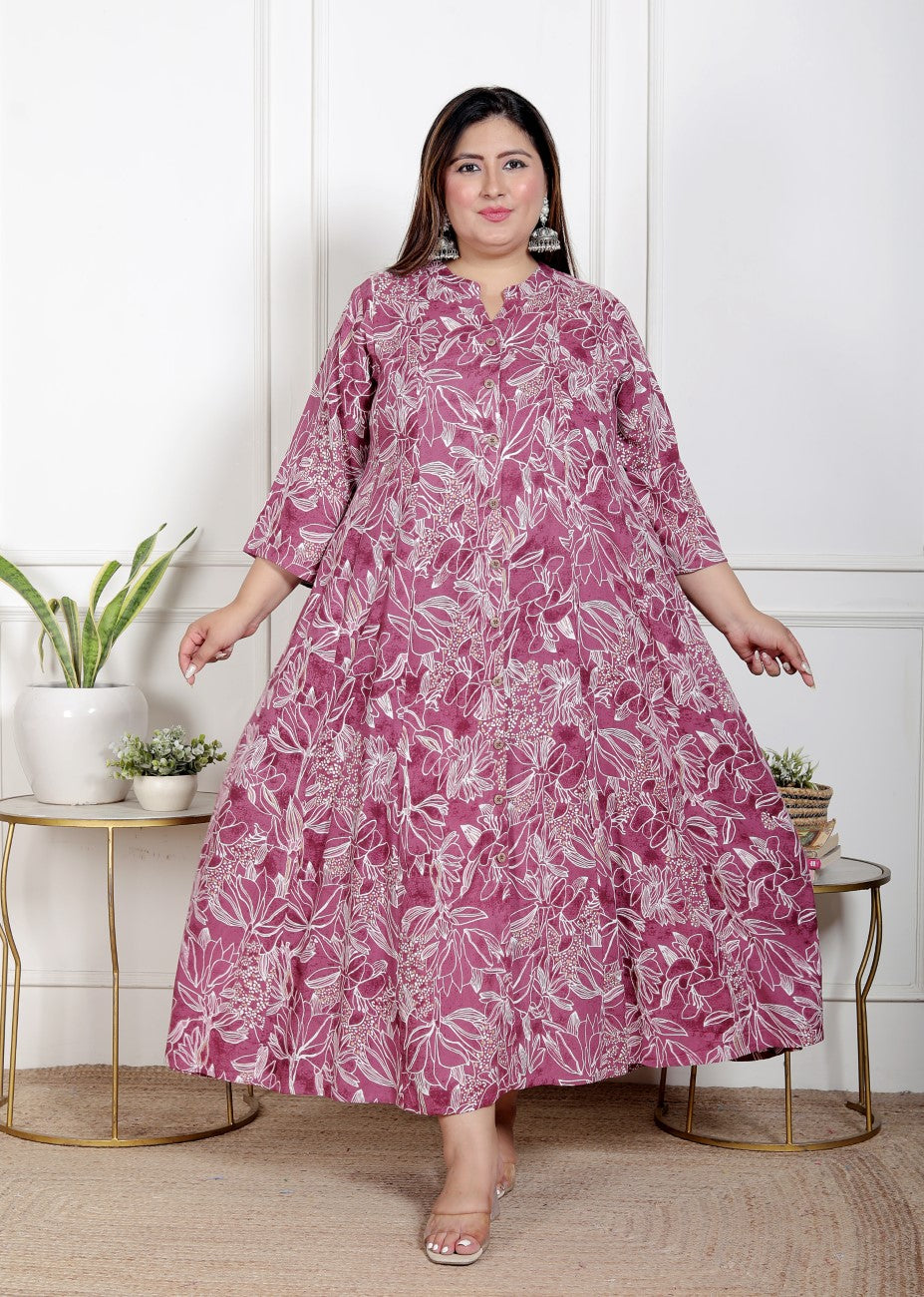 Plus Size Purple Cotton Blend  Print Aline Kurta-400067 Secondary image