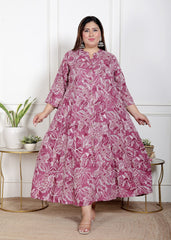 Plus Size Purple Cotton Blend  Print Aline Kurta-400067