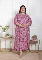 Plus Size Purple Cotton Blend  Print Aline Kurta-400067