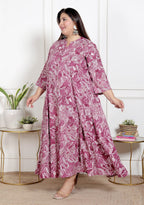 Plus Size Purple Cotton Blend  Print Aline Kurta-400067
