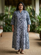 Black Rayon Floral Print Plus Size A-line Gown-400071