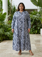 Black Rayon Floral Print Plus Size A-line Gown-400071